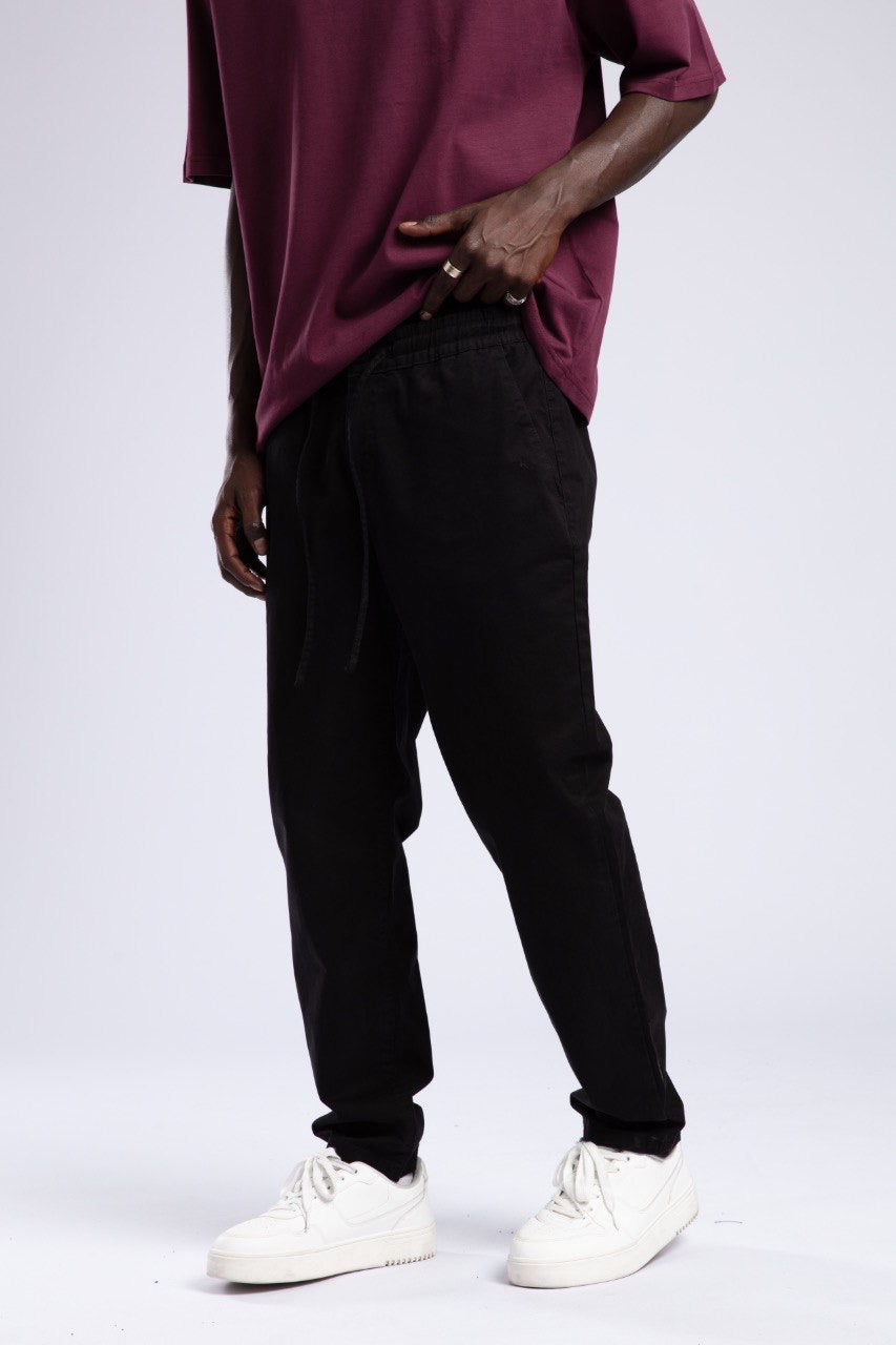 Black Drawstring Relaxed Cotton Street Pants