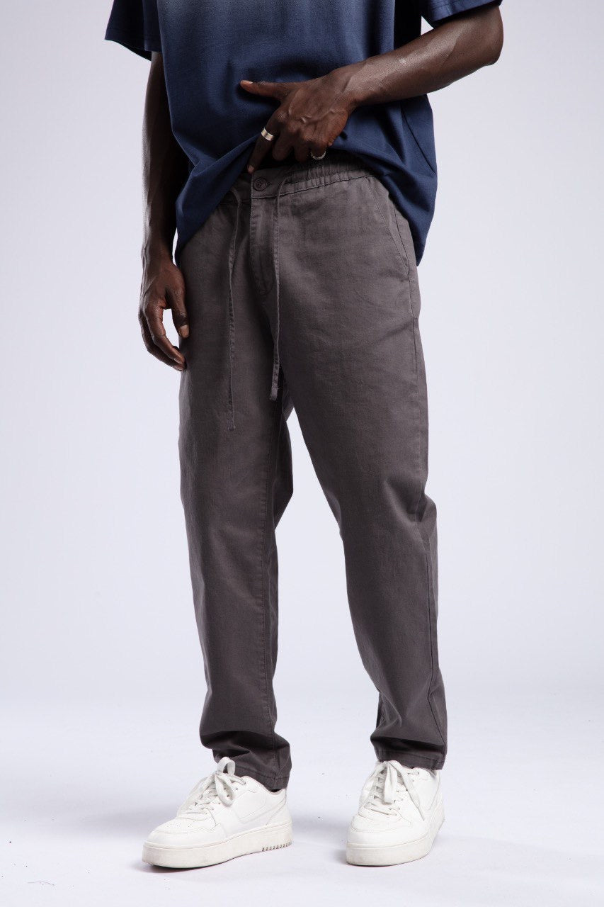 Charcoal Gray Cotton Relaxed Drawstring Pants