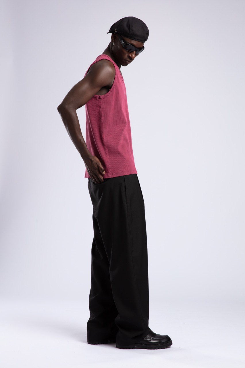 Burgundy Tank Top & Black Baggy Pants Set