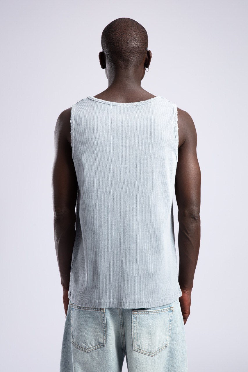 Light Blue Ribbed Tank Top & Baggy Denim Jeans Set