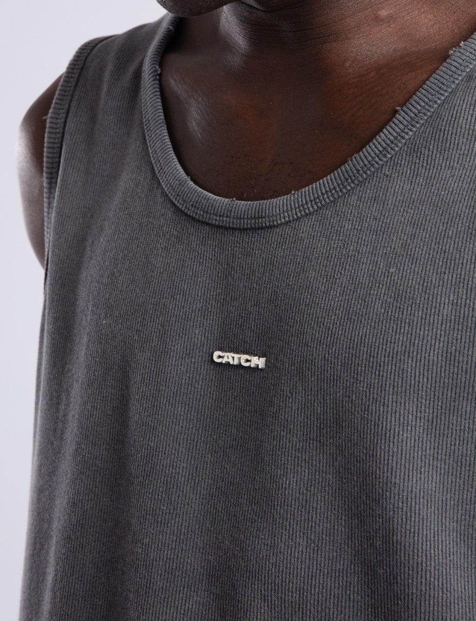 Gray Ribbed Tank Top & Light Baggy Denim Set