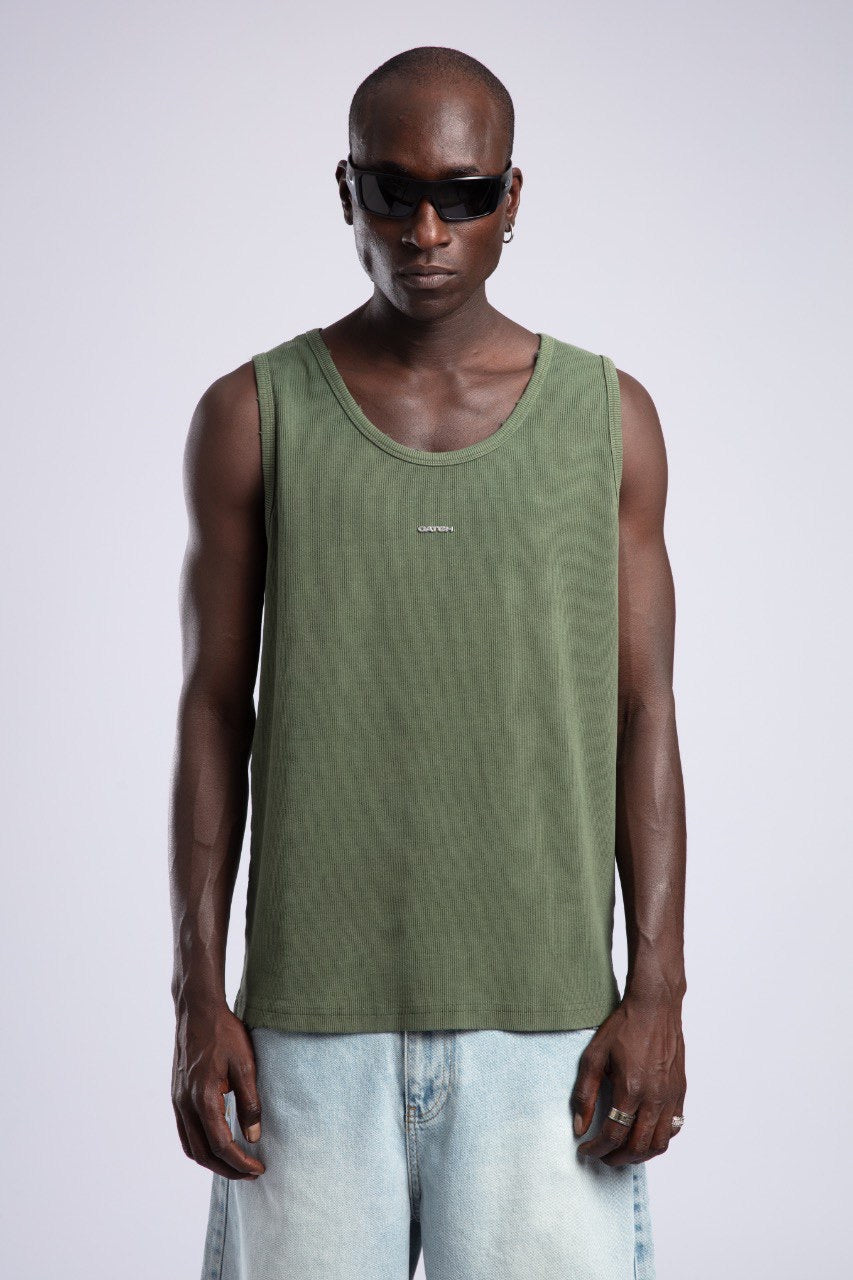 Green Ribbed Tank Top & Light Baggy Denim Set