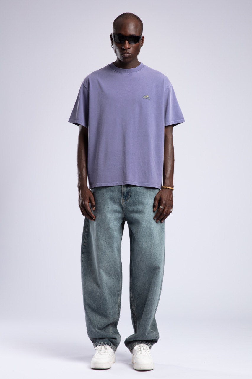 Vintage Purple T-Shirt with Minimal Motorcycle Embroidery