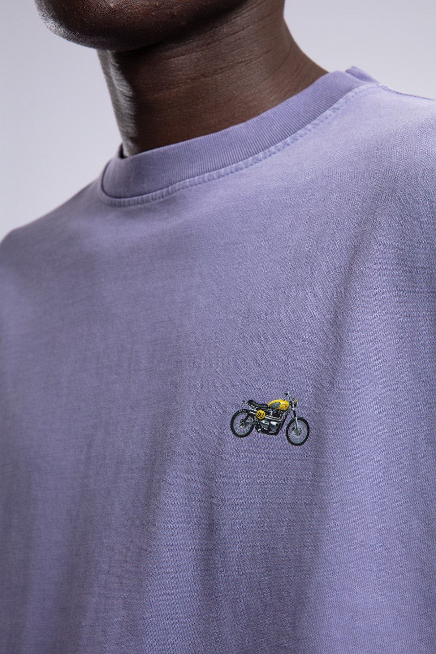 Vintage Purple T-Shirt with Minimal Motorcycle Embroidery