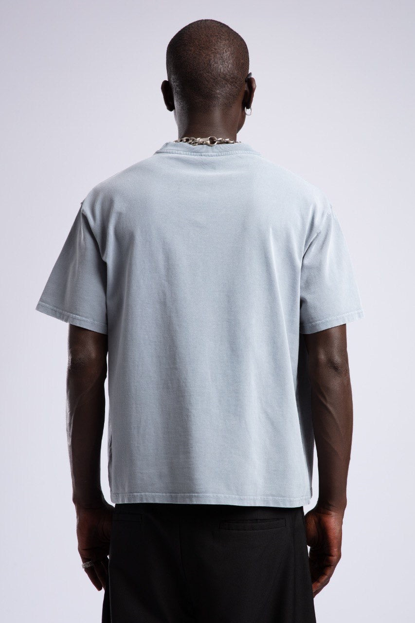 Vintage Blue T-Shirt with Minimal Motorcycle Embroidery