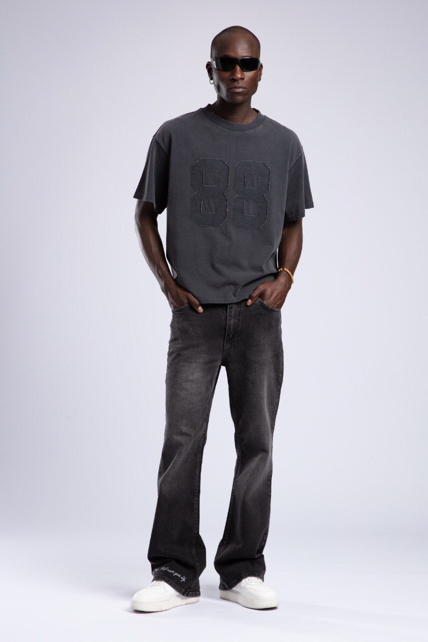 Vintage Black T-Shirt with Bold 88 Patch Design