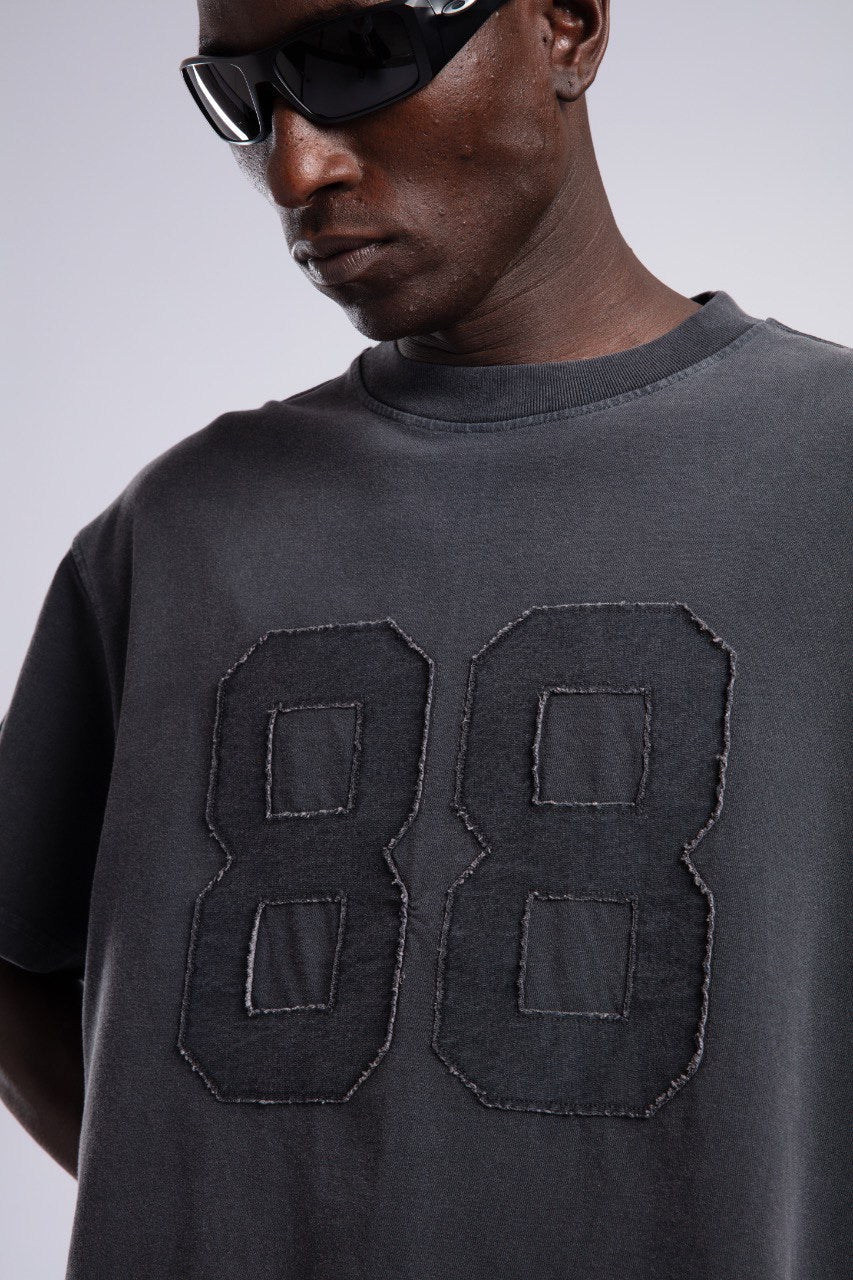 Vintage Black T-Shirt with Bold 88 Patch Design