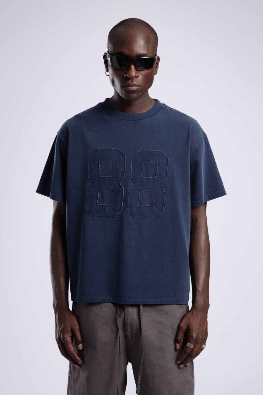Washed Navy T-Shirt with Bold 88 Patch Design
