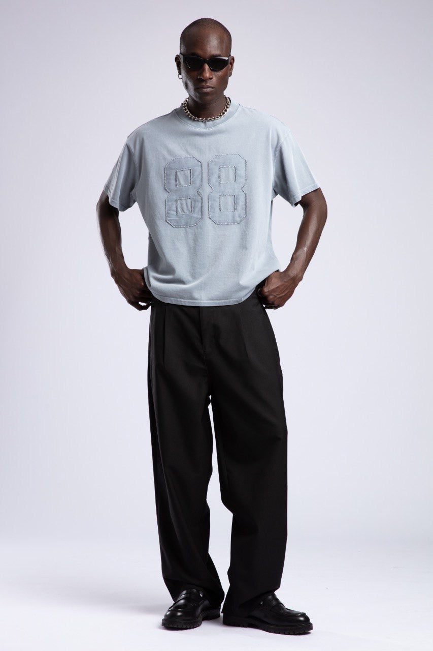 Washed Light Blue T-Shirt with Bold 88 Patch Design