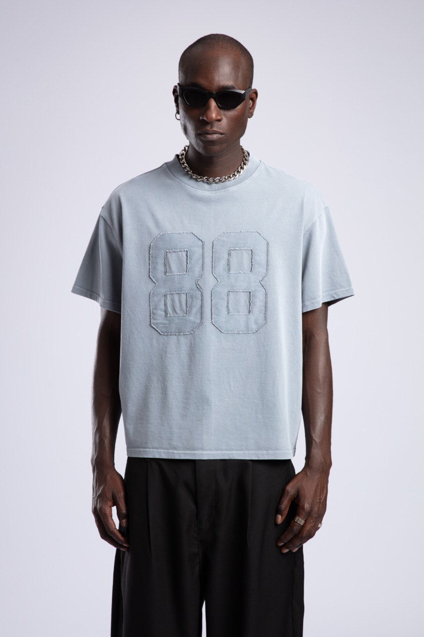Washed Light Blue T-Shirt with Bold 88 Patch Design