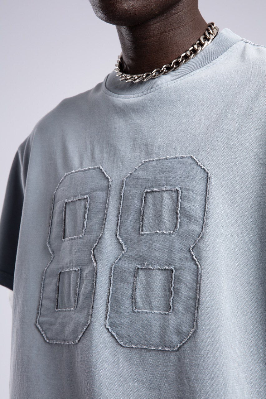 Washed Light Blue T-Shirt with Bold 88 Patch Design