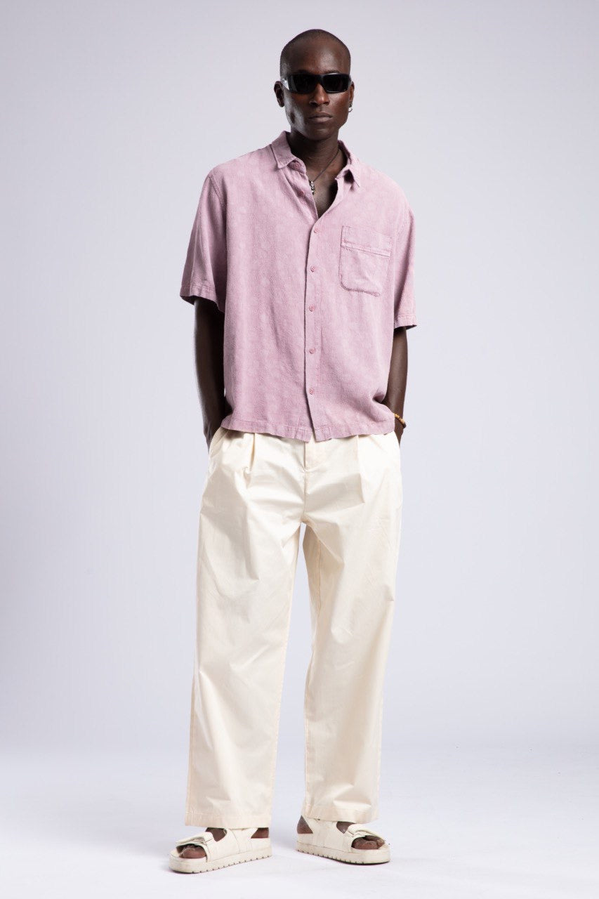 Relaxed Pink Short Sleeve Button-Up Casual Shirt