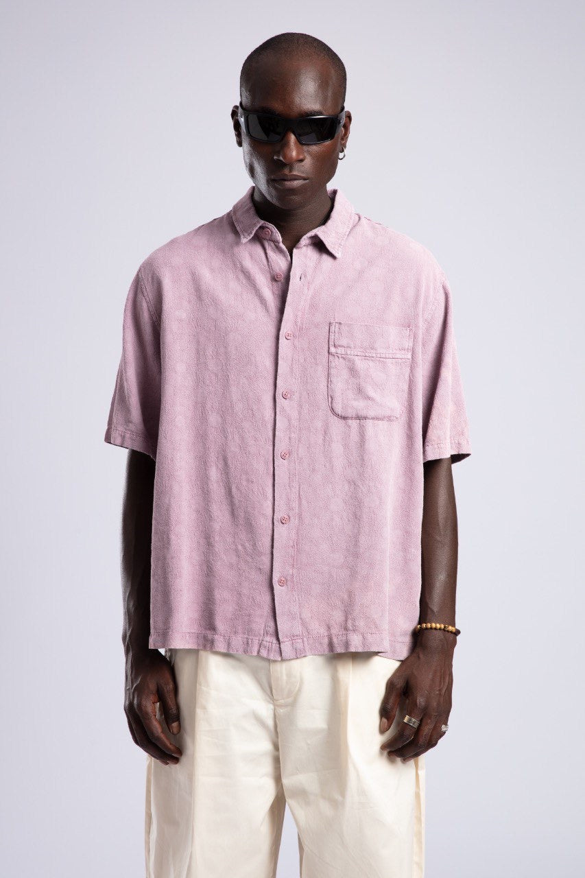 Relaxed Pink Short Sleeve Button-Up Casual Shirt