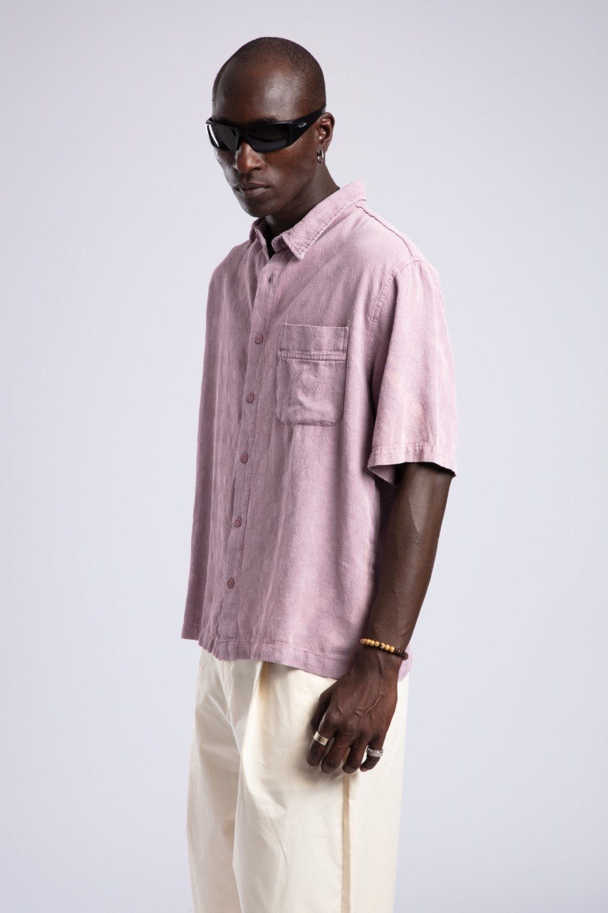 Relaxed Pink Short Sleeve Button-Up Casual Shirt