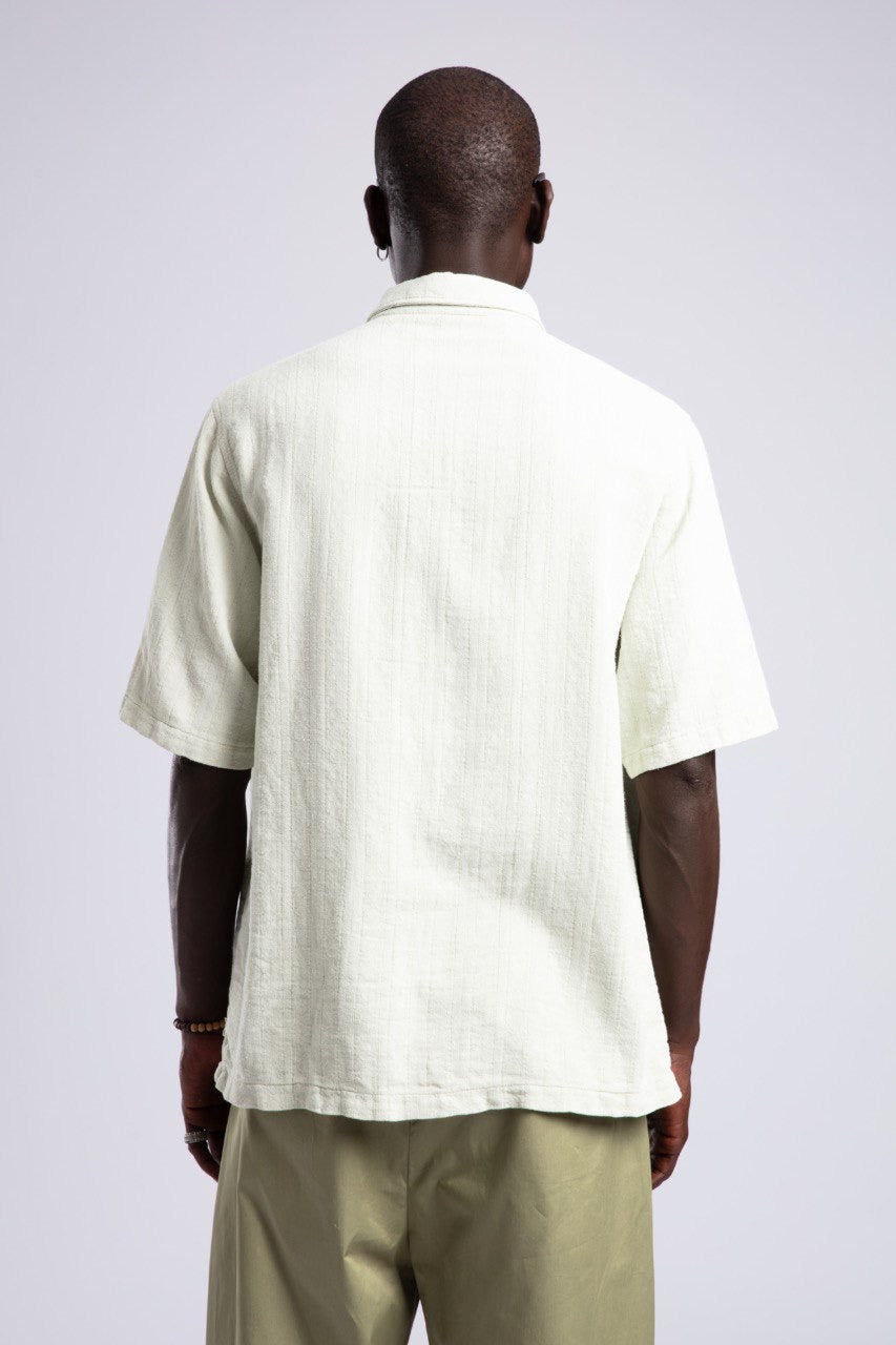 Cream Short Sleeve Shirt & Olive Wide Pants Set