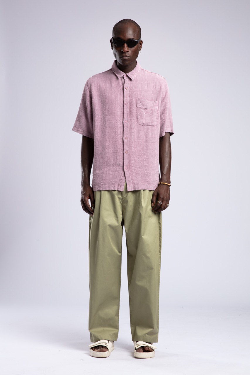 Pink Shirt & Olive Wide-Leg Pants Summer Set