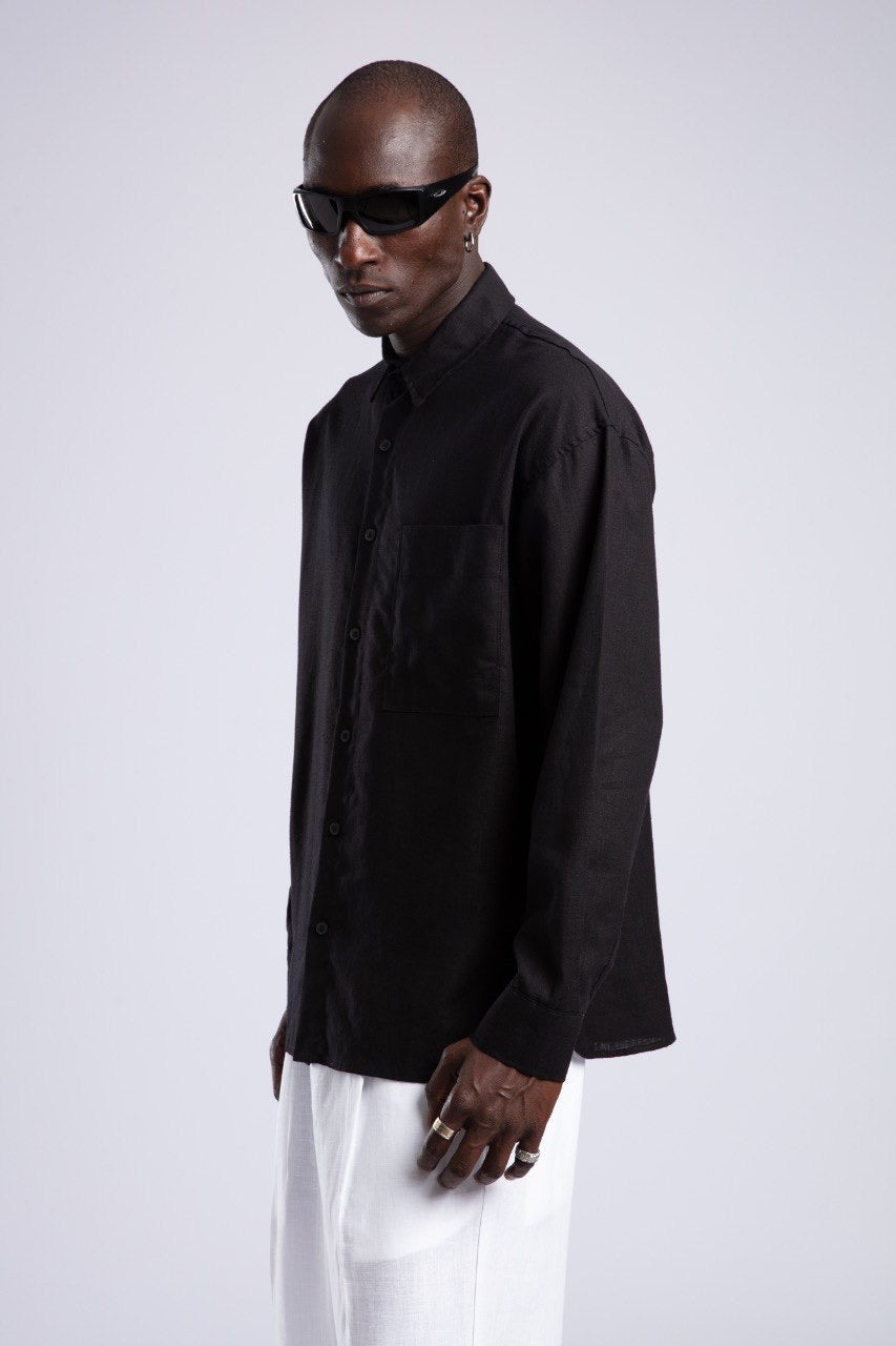 Black Shirt & White Wide-Leg Pants Outfit Set