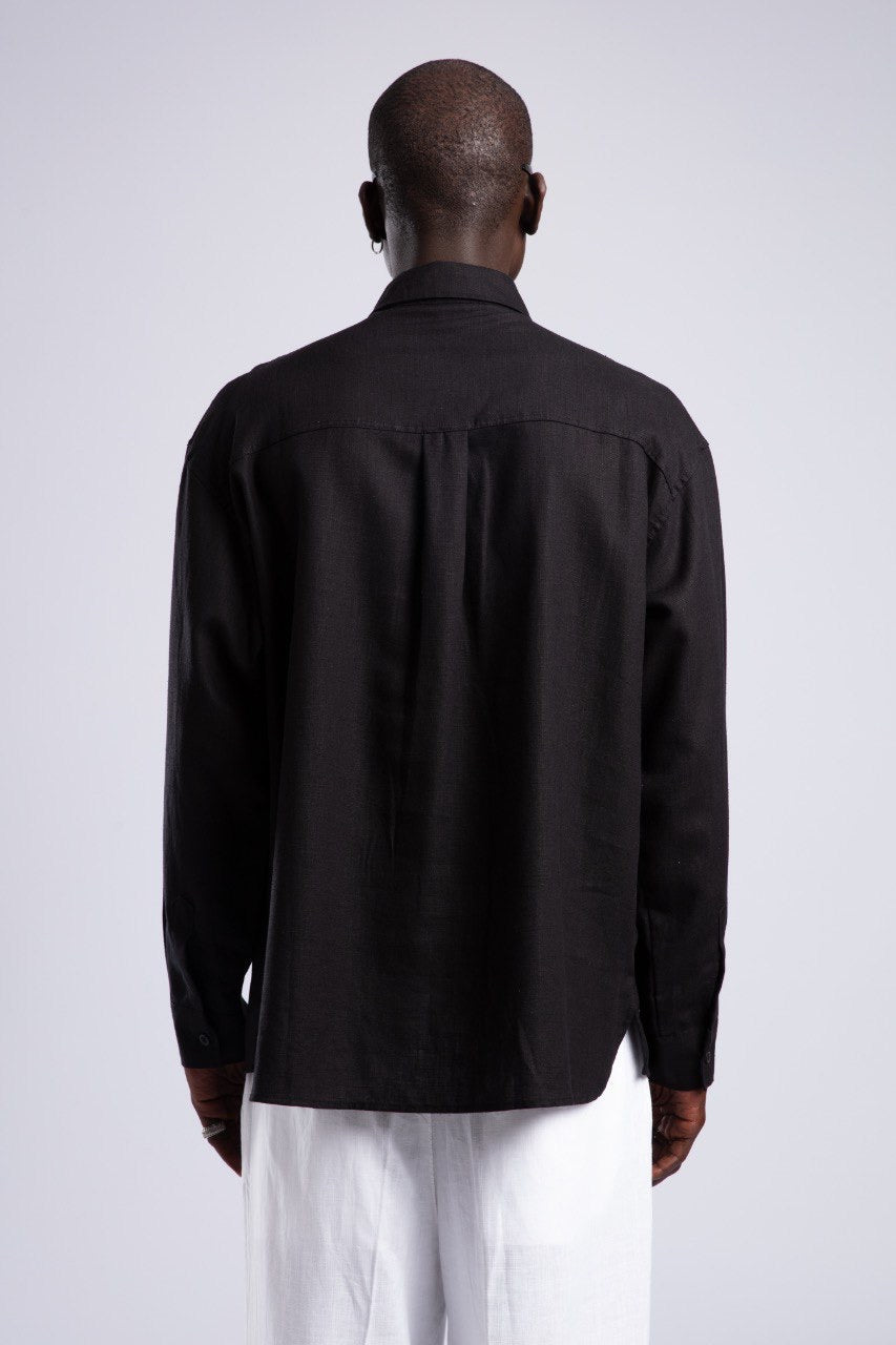 Black Shirt & White Wide-Leg Pants Outfit Set