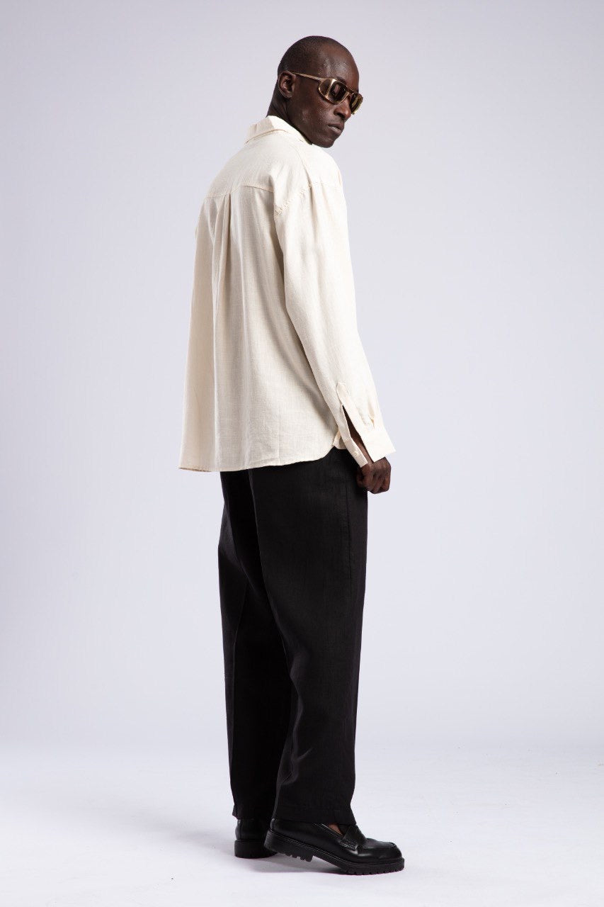Cream Linen Oversized Shirt for Men – Casual Fit