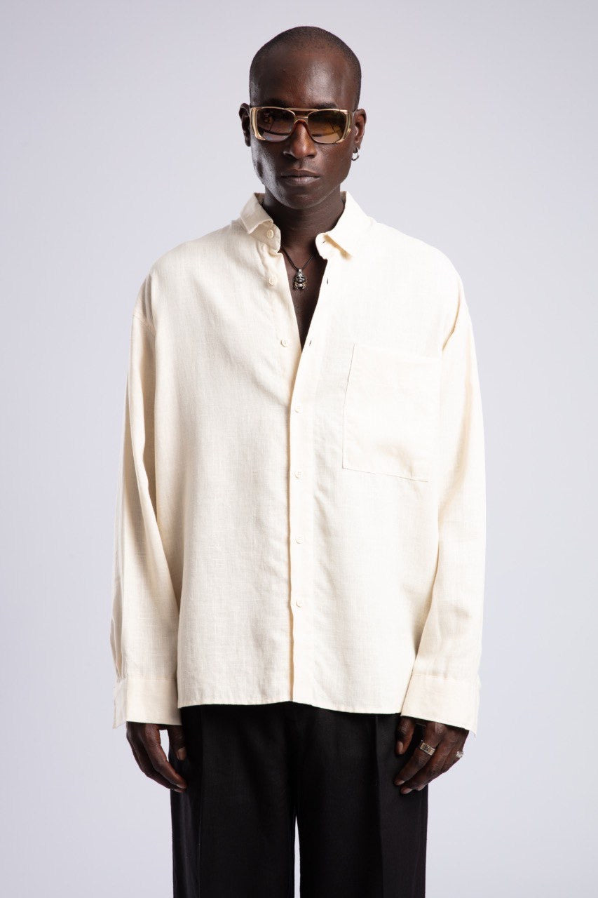 Cream Linen Oversized Shirt for Men – Casual Fit