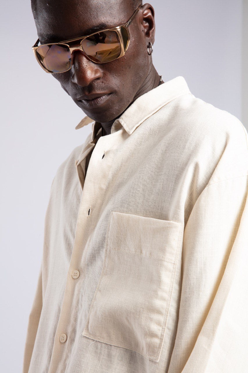 Cream Linen Oversized Shirt for Men – Casual Fit