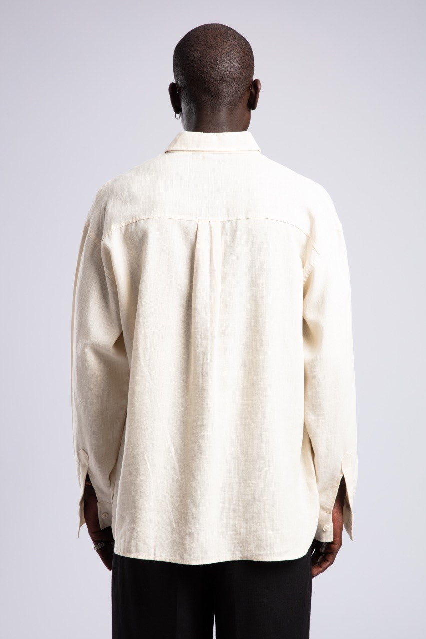 Cream Linen Oversized Shirt for Men – Casual Fit