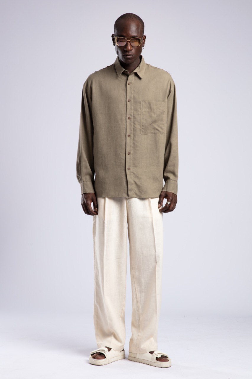 Olive Green Linen Shirt for Men – Relaxed Fit