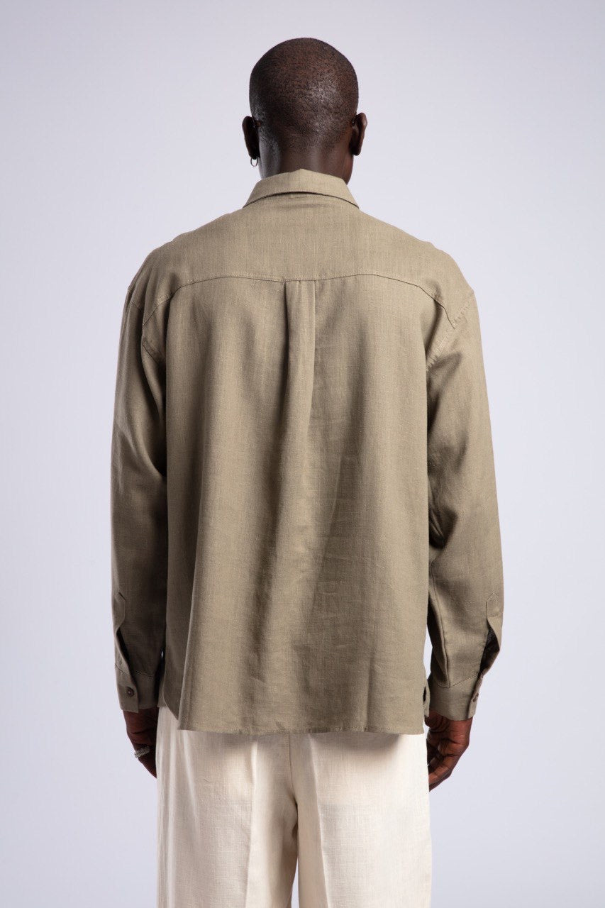Olive Green Linen Shirt for Men – Relaxed Fit
