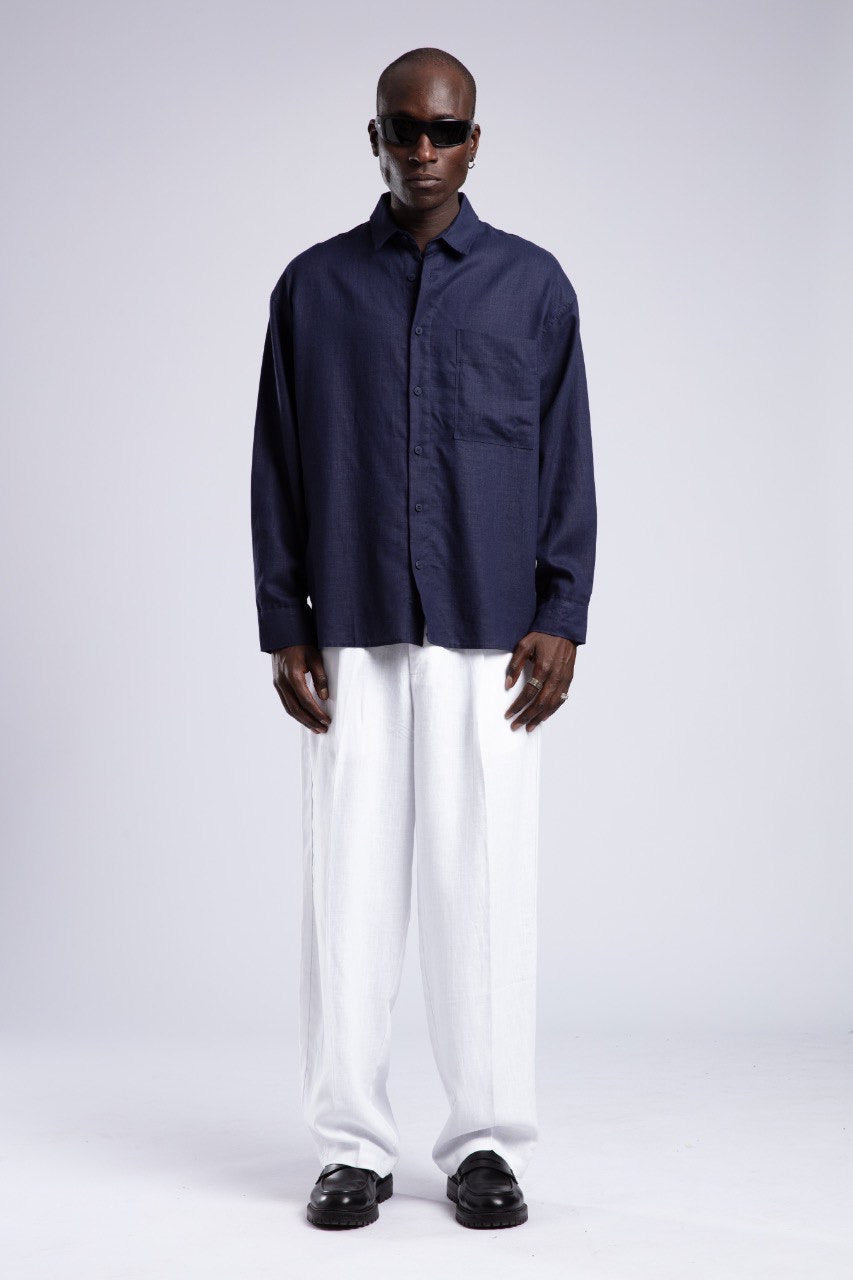 Navy Blue Linen Shirt for Men – Relaxed Fit