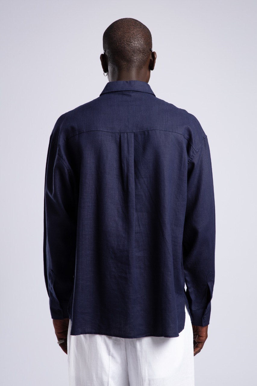 Navy Blue Linen Shirt for Men – Relaxed Fit