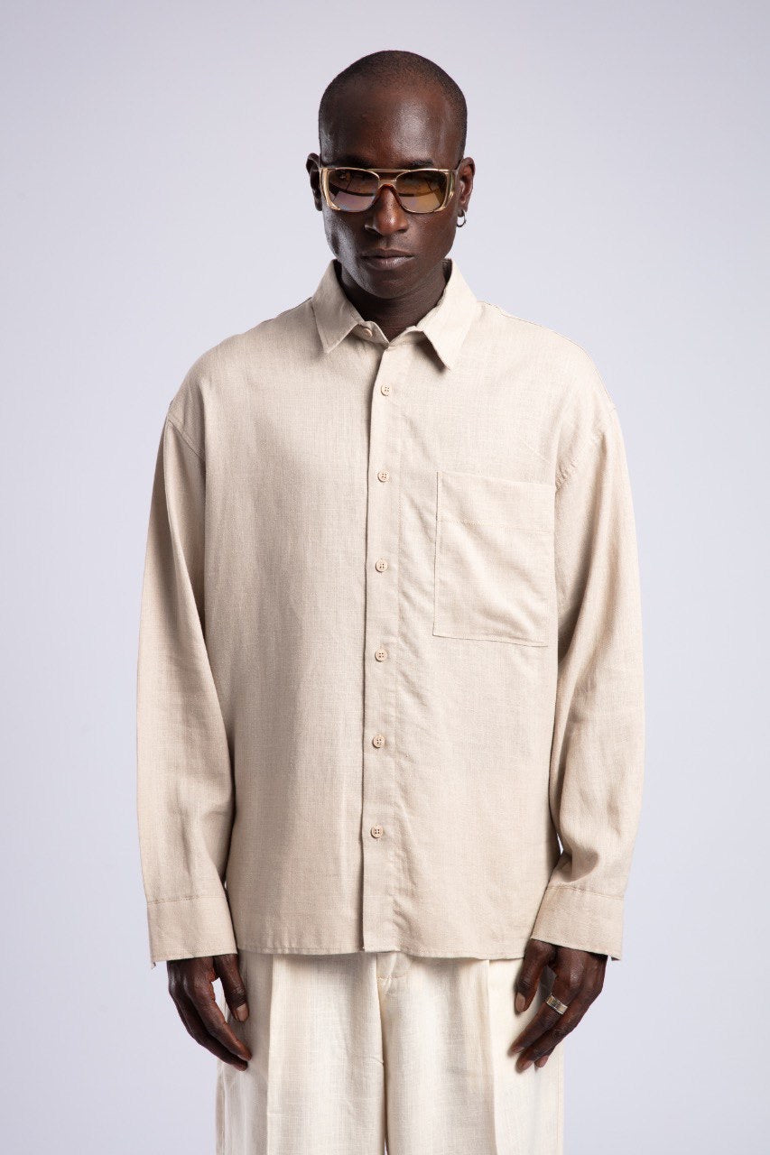 Beige Linen Shirt for Men – Casual Relaxed Fit