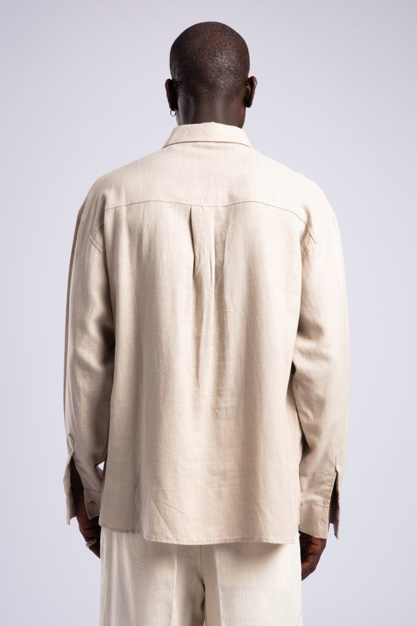 Beige Linen Shirt for Men – Casual Relaxed Fit