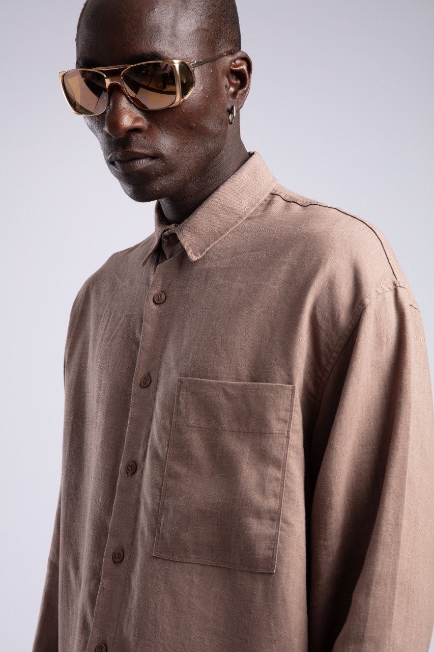 Mocha Brown Linen Shirt for Men – Relaxed Fit