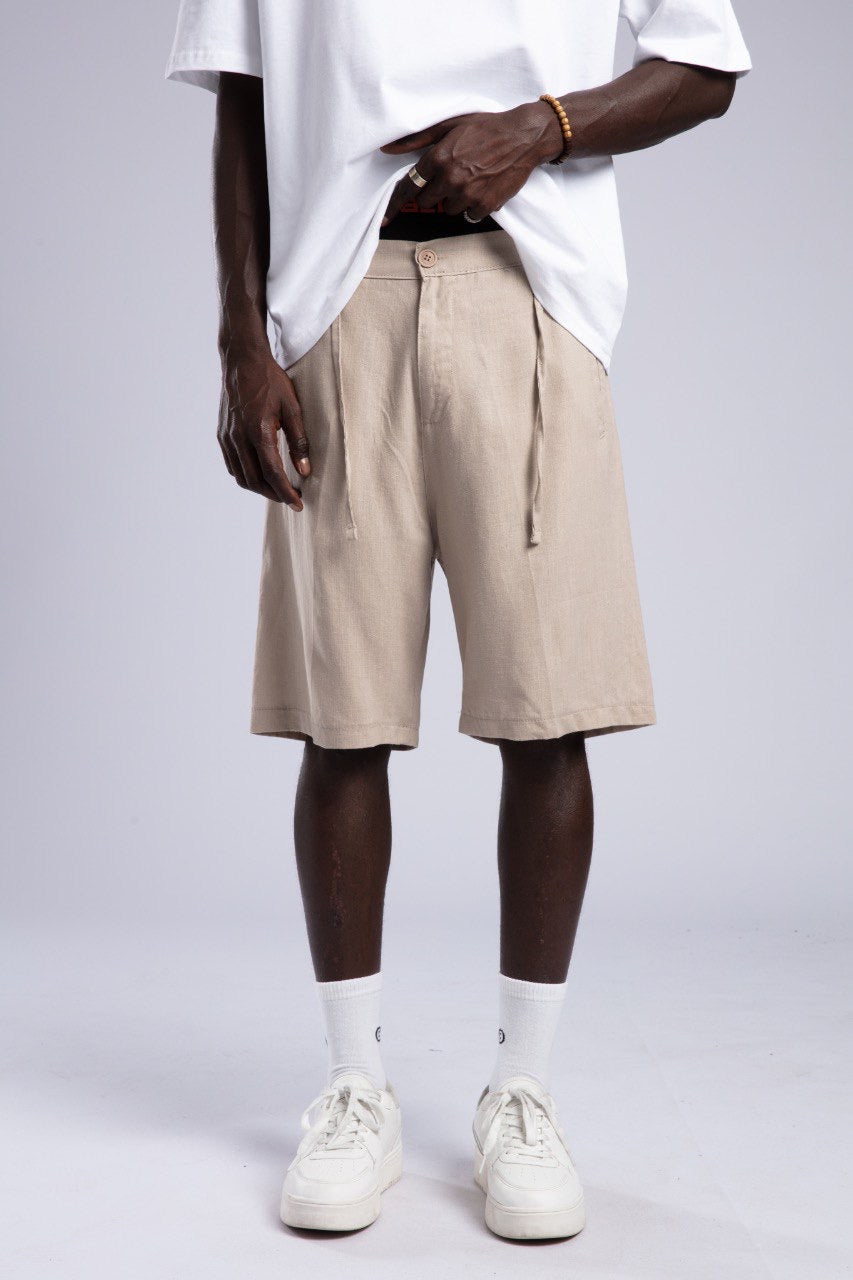 Relaxed Sand Beige Knee-Length Casual Summer Shorts