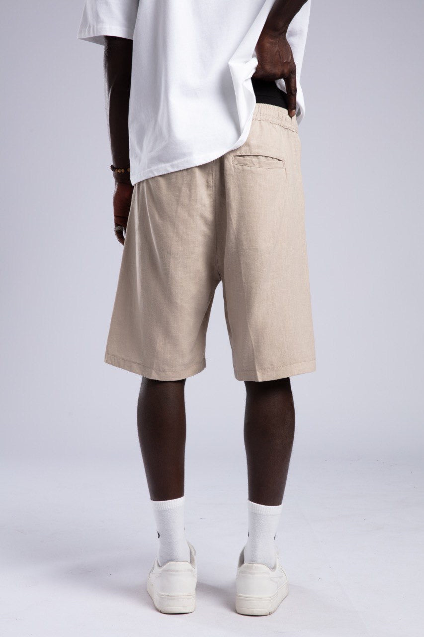 Relaxed Sand Beige Knee-Length Casual Summer Shorts