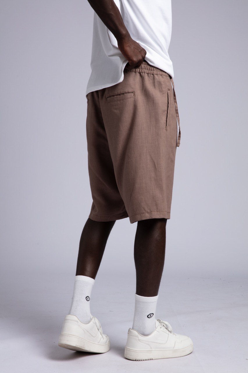 White Oversized Tee & Brown Drawstring Shorts Set