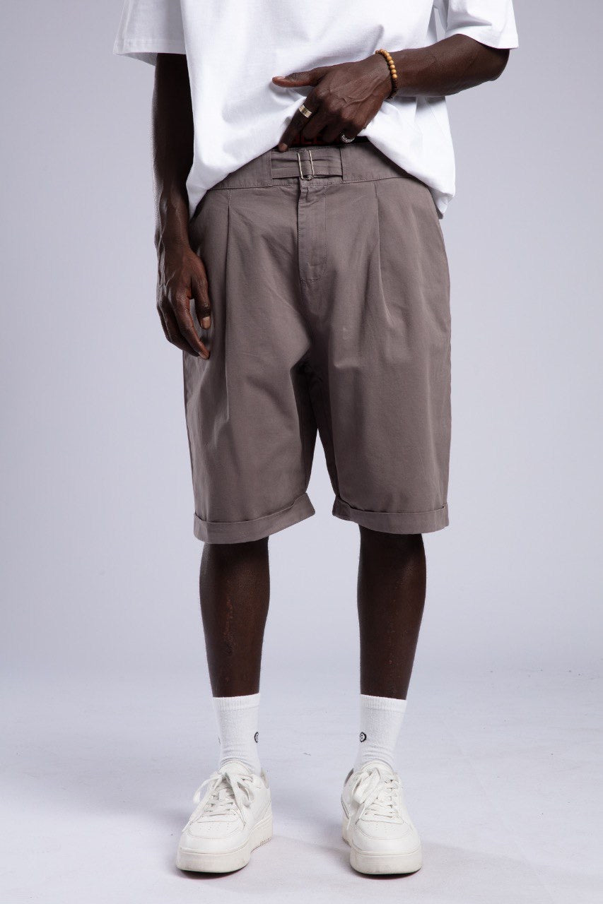 White Oversized Tee & Grey Pleated Shorts Set