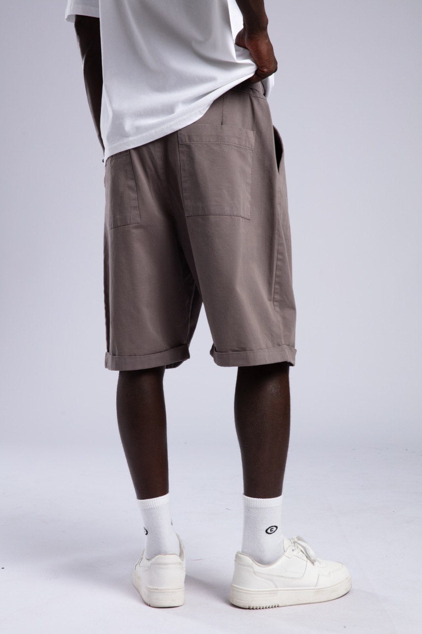 White Oversized Tee & Grey Pleated Shorts Set