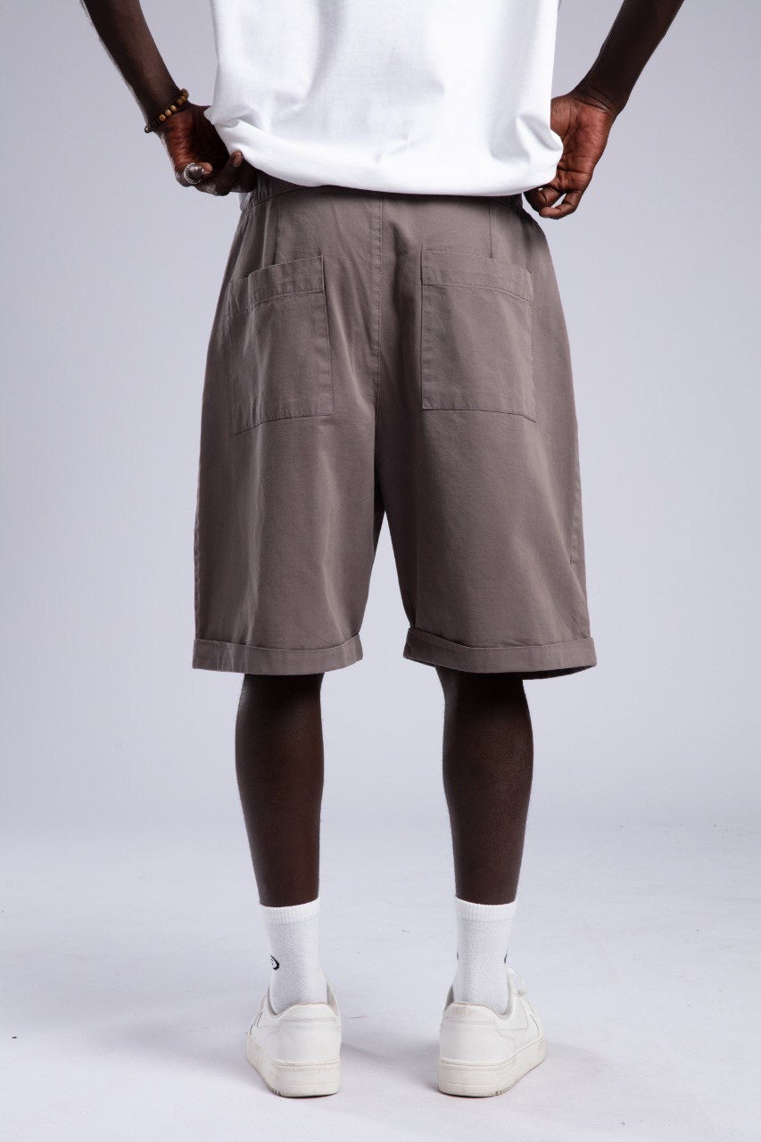 White Oversized Tee & Grey Pleated Shorts Set