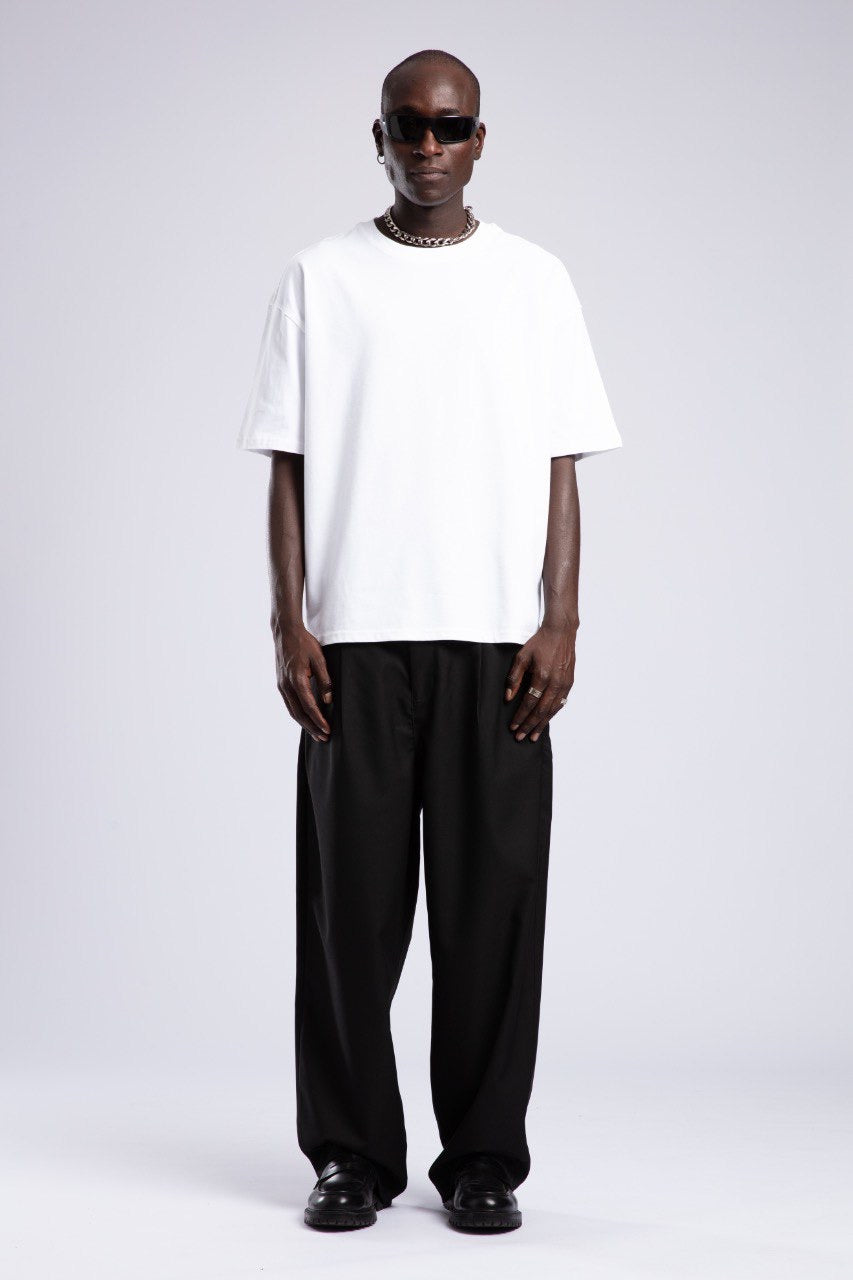 White Oversized Tee & Black Wide-Leg Pants Set