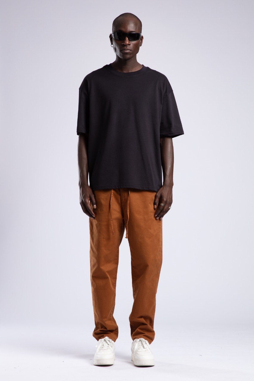 Men's Black T-Shirt & Brown Pants Casual Set