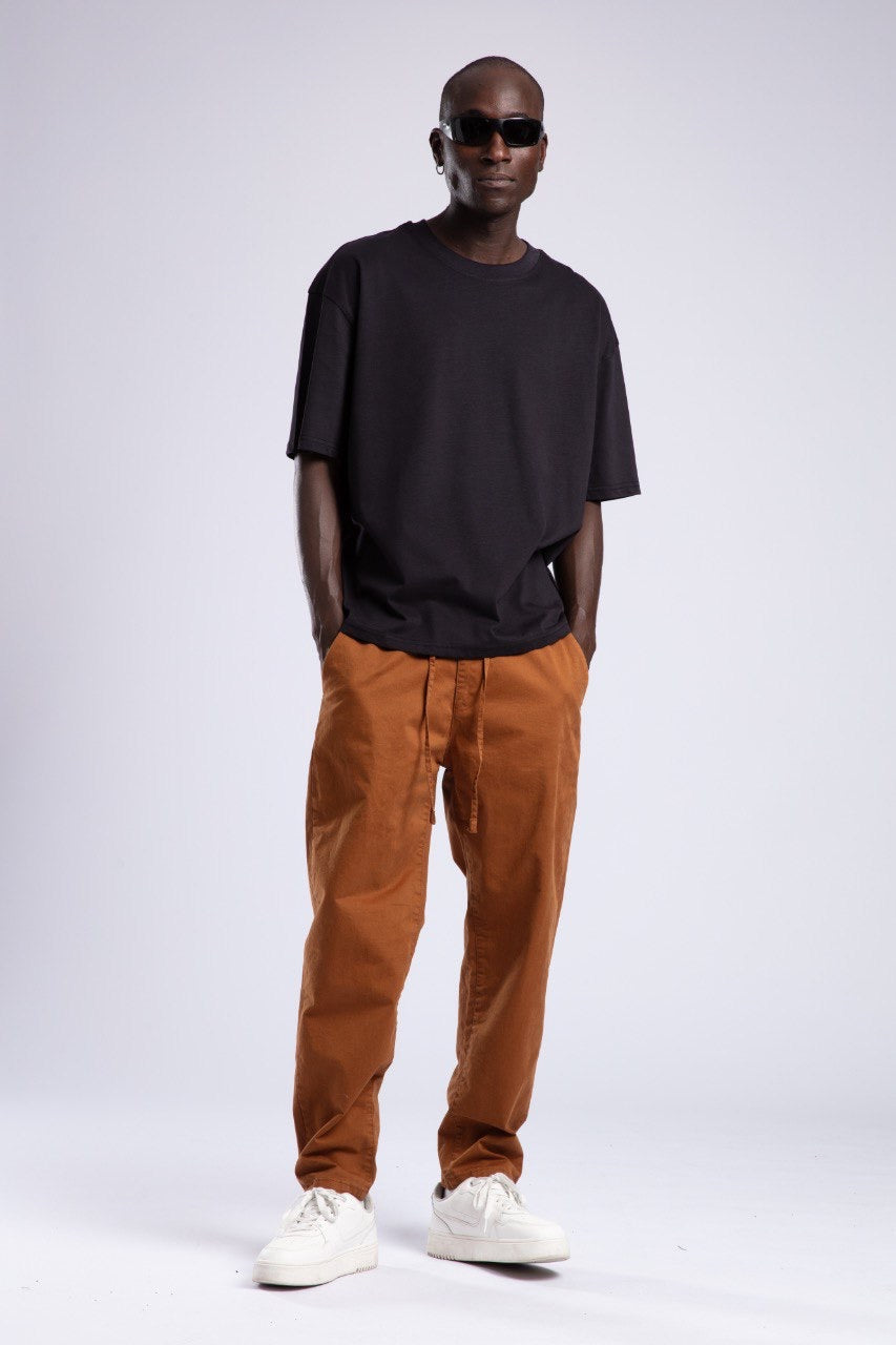 Men's Black T-Shirt & Brown Pants Casual Set
