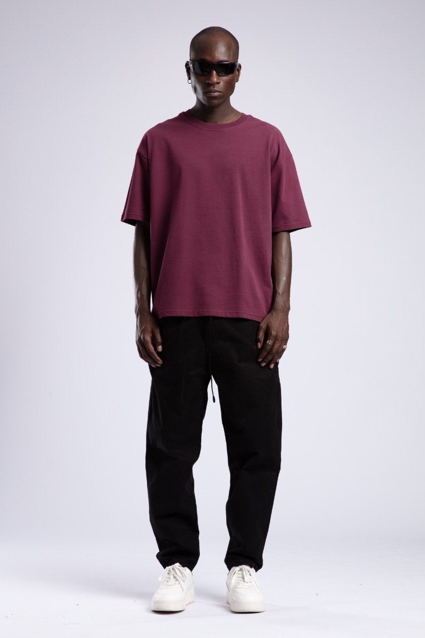 Men's Burgundy T-Shirt & Black Pants Casual Set