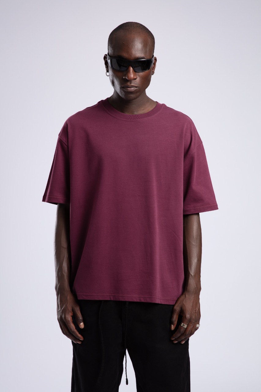 Men's Burgundy T-Shirt & Black Pants Casual Set