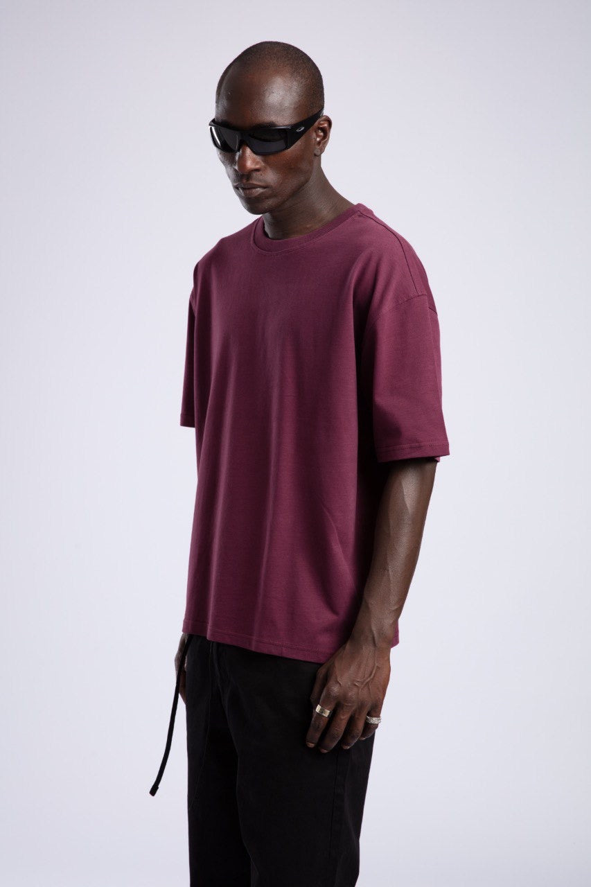 Men's Burgundy T-Shirt & Black Pants Casual Set