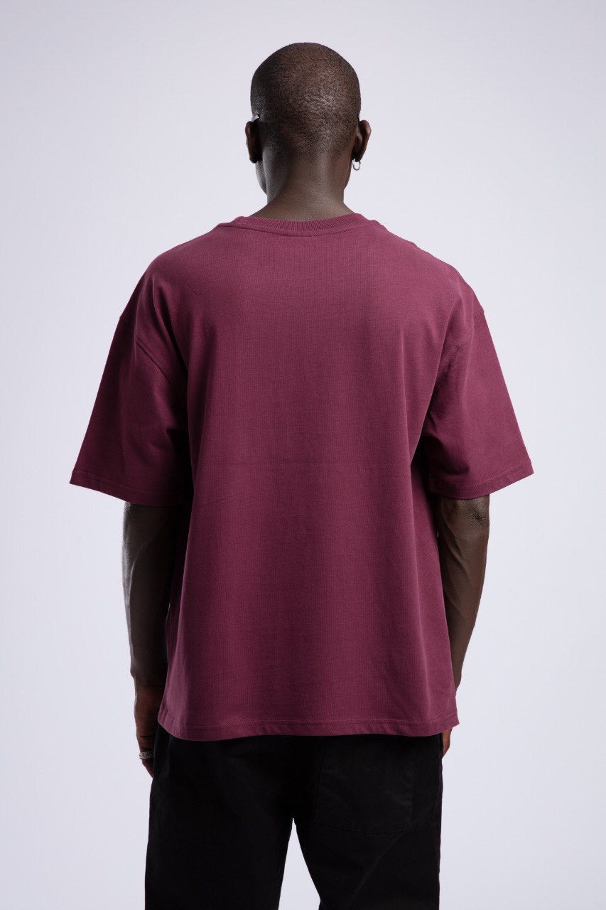 Men's Burgundy T-Shirt & Black Pants Casual Set