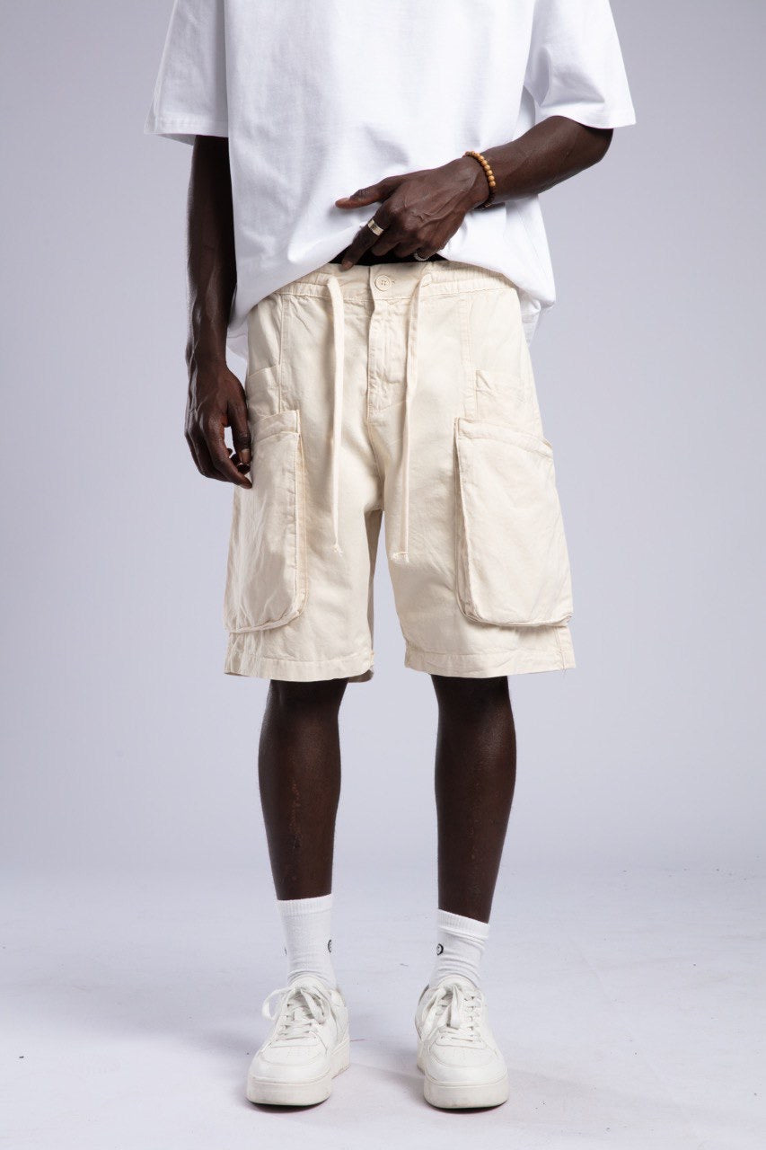 Men's White T-Shirt & Beige Cargo Shorts Set