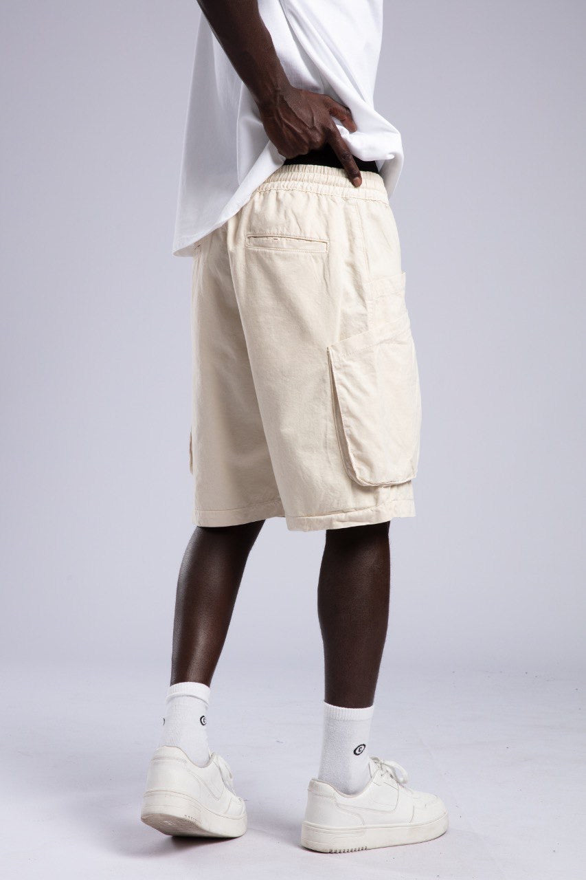 Men's White T-Shirt & Beige Cargo Shorts Set