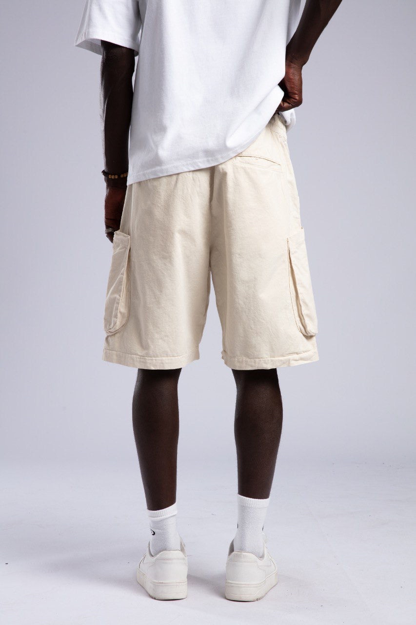 Men's White T-Shirt & Beige Cargo Shorts Set