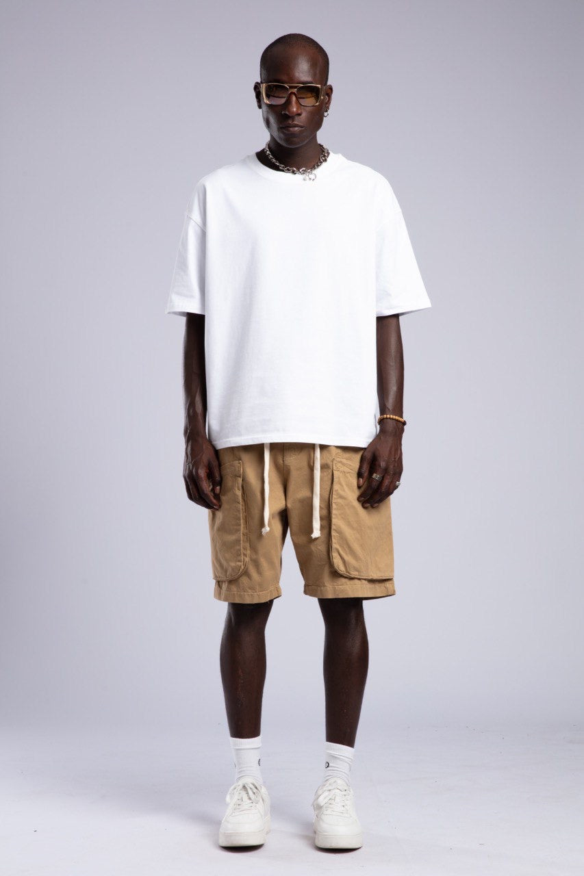 Men's White T-Shirt & Khaki Cargo Shorts Set